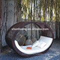 Arm hand woven wide rattan furniture villa wicker sun bed